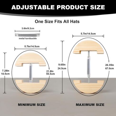 Hat Stretcher for Fitted Hats, Adjustable Hat Stretcher Fitted Hat Size 7 to 8 1/2, Hat Jack Stretcher, Hat Reshaper Fits All Cap - Solid Wood, Heavy Duty of Hat Extender in Kuwait
