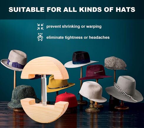 Hat Stretcher for Fitted Hats, Adjustable Hat Stretcher Fitted Hat Size 7 to 8 1/2, Hat Jack Stretcher, Hat Reshaper Fits All Cap - Solid Wood, Heavy Duty of Hat Extender in Kuwait