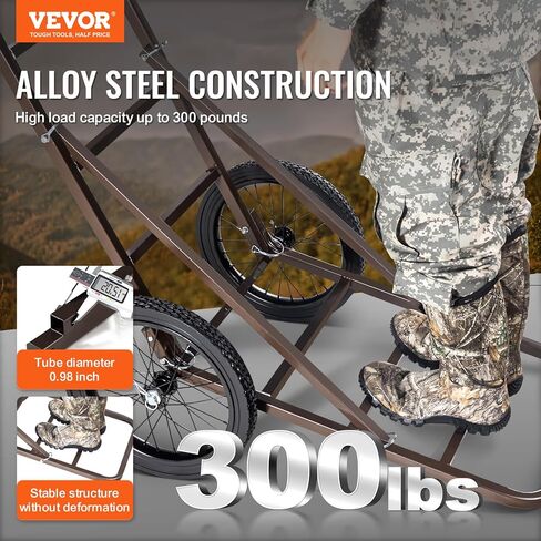 VEVOR Deer Cart, 500 LBS Capacity Folding Game Cart, Deer Cart Game Hauler with 4 Big Wheels & Ergonomic Handle, Heavy-Duty Game Cart Accessories, Utility Gear Dolly for Hunting Fishing Hiking in Kuwait