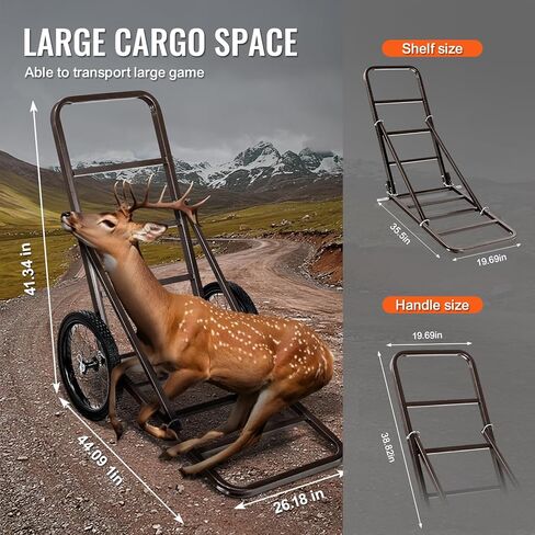 VEVOR Deer Cart, 500 LBS Capacity Folding Game Cart, Deer Cart Game Hauler with 4 Big Wheels & Ergonomic Handle, Heavy-Duty Game Cart Accessories, Utility Gear Dolly for Hunting Fishing Hiking in Kuwait