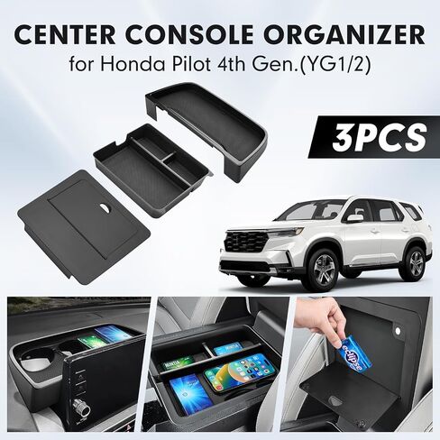 Autorder Center Console Organizer for 2023 2024 Honda Pilot Sport/EX-L/TrailSport/Touring/Elite Accessories Armrest Storage Box Secondary Insert Tray with 2 Color Mats in Saudi Arabia