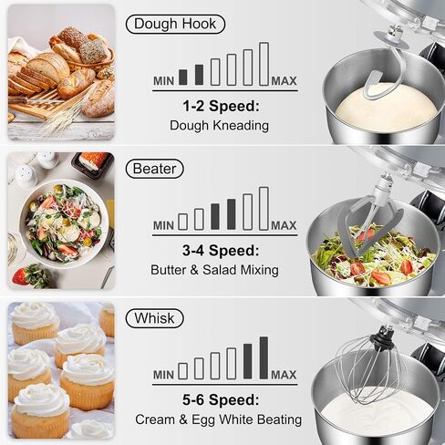 VEVOR Stand Mixer, 660W Electric Dough Mixer with 6 Speeds LCD Screen Timing, Tilt-Head Food Mixer with 5.8 Qt Stainless Steel Bowl, Dough Hook, Flat Beater, Whisk, Scraper, Splash-Proof Cover - Gray in Saudi Arabia