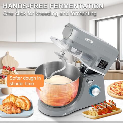 VEVOR Stand Mixer, 660W Electric Dough Mixer with 6 Speeds LCD Screen Timing, Tilt-Head Food Mixer with 5.8 Qt Stainless Steel Bowl, Dough Hook, Flat Beater, Whisk, Scraper, Splash-Proof Cover - Gray in Saudi Arabia