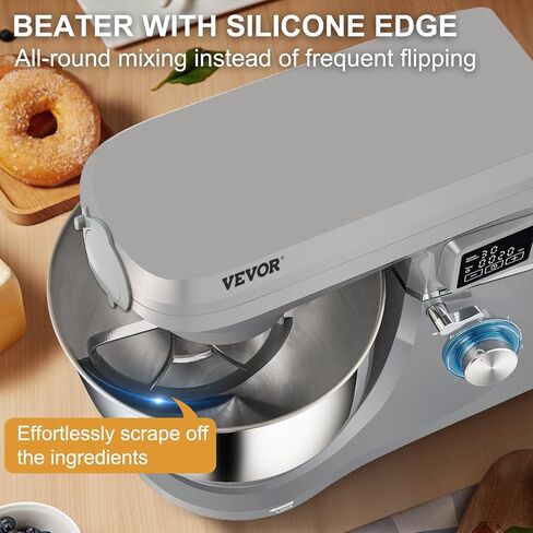 VEVOR Stand Mixer, 660W Electric Dough Mixer with 6 Speeds LCD Screen Timing, Tilt-Head Food Mixer with 5.8 Qt Stainless Steel Bowl, Dough Hook, Flat Beater, Whisk, Scraper, Splash-Proof Cover - Gray in Saudi Arabia
