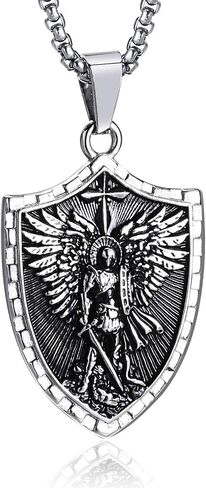 St Michael Pendant Necklace for Men, Saint Michael/Christopher/Jude/Benedict/Joseph/Anthony/Virgin Mary Medal Necklaces, Archangel Religious Medals Catholic Protection Jewelry Gift, 24 inches Chain in Kuwait