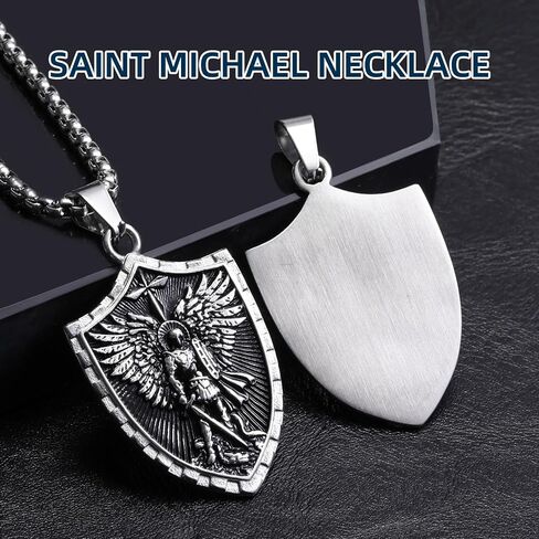 St Michael Pendant Necklace for Men, Saint Michael/Christopher/Jude/Benedict/Joseph/Anthony/Virgin Mary Medal Necklaces, Archangel Religious Medals Catholic Protection Jewelry Gift, 24 inches Chain in Kuwait