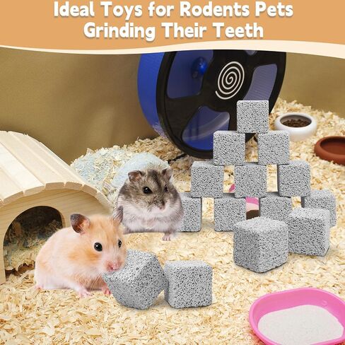 Hamiledyi 24 PCS Chinchilla Chew Toys Lava Blocks Hamster Chew Toys for Teeth Grinding Square Stone Mineral Calcium Stone for Bunny Rabbit Hamster Chinchillas Squirrel and Other Small Animals in Saudi Arabia