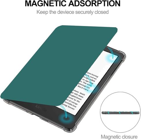 حافظة لجهاز Kindle Paperwhite مقاس 7 بوصة (الجيل الثاني عشر) وإصدار Kindle Colorsoft Signature Edition لعام 2024، غطاء خلفي شفاف من مادة TPU بإطار مقاوم للصدمات مع خاصية التنبيه/السكون التلقائي، أسود in Kuwait