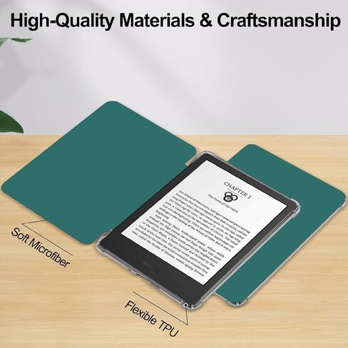 حافظة لجهاز Kindle Paperwhite مقاس 7 بوصة (الجيل الثاني عشر) وإصدار Kindle Colorsoft Signature Edition لعام 2024، غطاء خلفي شفاف من مادة TPU بإطار مقاوم للصدمات مع خاصية التنبيه/السكون التلقائي، أسود in Kuwait