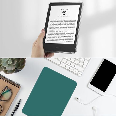 حافظة لجهاز Kindle Paperwhite مقاس 7 بوصة (الجيل الثاني عشر) وإصدار Kindle Colorsoft Signature Edition لعام 2024، غطاء خلفي شفاف من مادة TPU بإطار مقاوم للصدمات مع خاصية التنبيه/السكون التلقائي، أسود in Kuwait