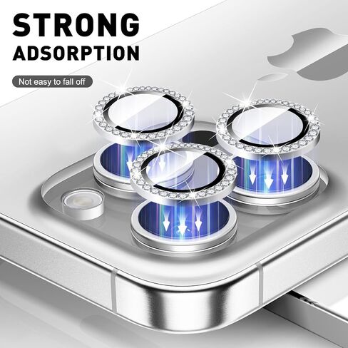 LucBuy Diamond Camera Lens Protector for iPhone 16 Pro/iPhone 16 Pro Max, Sparkling Camera Lens Cover Film Stickers, Tempered Glass Screen Cover, Individual Auto-Align Metal Rings Phone Decorations in Kuwait