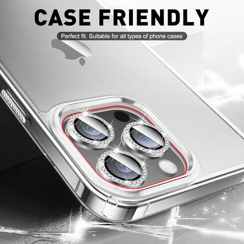 LucBuy Diamond Camera Lens Protector for iPhone 16 Pro/iPhone 16 Pro Max, Sparkling Camera Lens Cover Film Stickers, Tempered Glass Screen Cover, Individual Auto-Align Metal Rings Phone Decorations in Kuwait