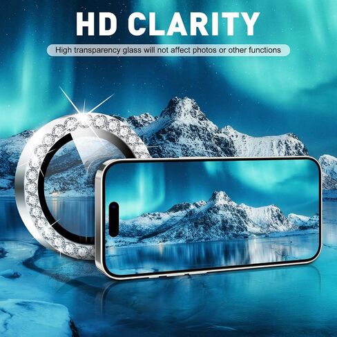 LucBuy Diamond Camera Lens Protector for iPhone 16 Pro/iPhone 16 Pro Max, Sparkling Camera Lens Cover Film Stickers, Tempered Glass Screen Cover, Individual Auto-Align Metal Rings Phone Decorations in Kuwait