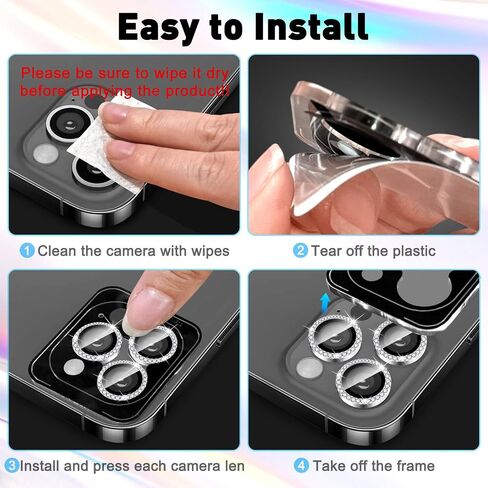 LucBuy Diamond Camera Lens Protector for iPhone 16 Pro/iPhone 16 Pro Max, Sparkling Camera Lens Cover Film Stickers, Tempered Glass Screen Cover, Individual Auto-Align Metal Rings Phone Decorations in Kuwait