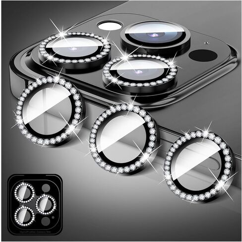 LucBuy Diamond Camera Lens Protector for iPhone 16 Pro/iPhone 16 Pro Max, Sparkling Camera Lens Cover Film Stickers, Tempered Glass Screen Cover, Individual Auto-Align Metal Rings Phone Decorations in Kuwait