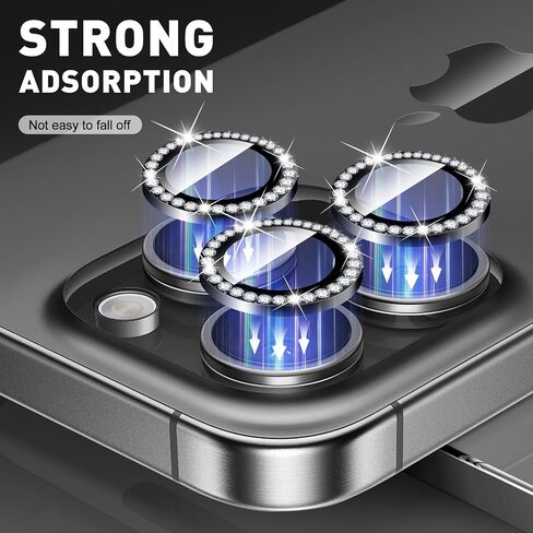 LucBuy Diamond Camera Lens Protector for iPhone 16 Pro/iPhone 16 Pro Max, Sparkling Camera Lens Cover Film Stickers, Tempered Glass Screen Cover, Individual Auto-Align Metal Rings Phone Decorations in Kuwait