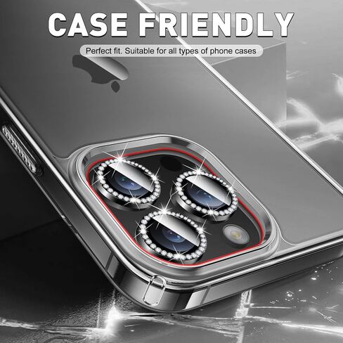 LucBuy Diamond Camera Lens Protector for iPhone 16 Pro/iPhone 16 Pro Max, Sparkling Camera Lens Cover Film Stickers, Tempered Glass Screen Cover, Individual Auto-Align Metal Rings Phone Decorations in Kuwait