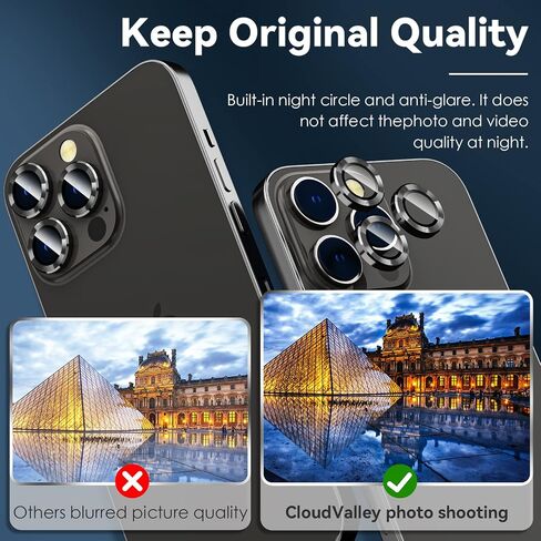 واقي عدسة كاميرا CloudValley لهاتف iPhone 14 Pro (6.1 بوصة) وiPhone 14 Pro Max (6.7 بوصة)، غطاء كاميرا بحلقة معدنية من الزجاج المقوى 9H [جراب صديق للبيئة ومضاد للخدش عالي الوضوح]، أسود in Saudi Arabia