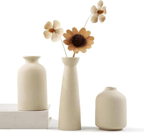 Modern Farmhouse Home Decor Small Vase Set, Ceramic Vase Home Decor, Bohemian Decorative Vase, Neutral Decorative Vase Pampas Grass and Dried Flowers, Living Room, Dining Table Decorative Flower Vase in Kuwait