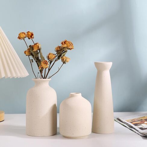 Modern Farmhouse Home Decor Small Vase Set, Ceramic Vase Home Decor, Bohemian Decorative Vase, Neutral Decorative Vase Pampas Grass and Dried Flowers, Living Room, Dining Table Decorative Flower Vase in Kuwait