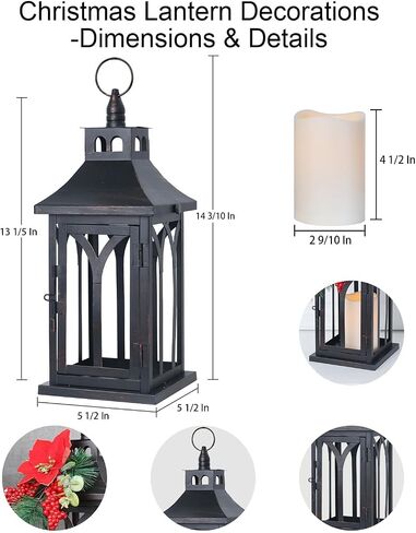 DECORKEY Christmas Decorations For Home, Decorative Christmas Lantern Indoor Outdoor Decor, Metal Hanging Candle Holder with Xmas Teardrop Wreath & LED Candle for Table Centerpieces, Patio, Porch(Red) in Saudi Arabia