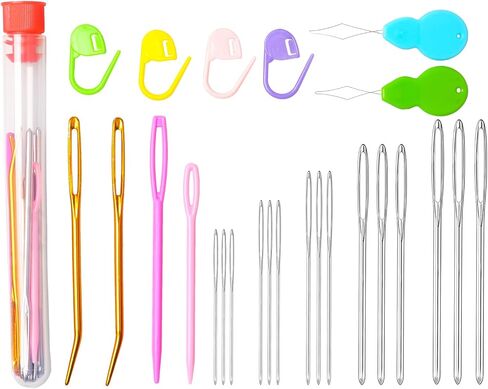Hekisn 25Pcs Large Eye Blunt Yarn Needles Kit, Assorted Sizes Bent Tapestry Darning Needle & Stitch Markers &Threaers for Knitting, Crochet (Purple) in Saudi Arabia