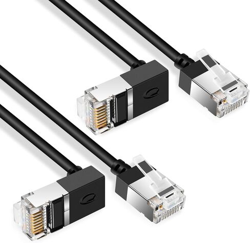 كابل إيثرنت Cat6 رفيع للغاية بزاوية 90 درجة للأسفل بطول 6.6 أقدام - 2 حزمة. أسلاك Cat 6a LAN متوافقة مع أجهزة الكمبيوتر والشبكات (أسود) in Saudi Arabia