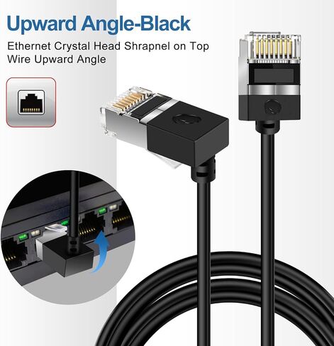 كابل إيثرنت Cat6 رفيع للغاية بزاوية 90 درجة للأسفل بطول 6.6 أقدام - 2 حزمة. أسلاك Cat 6a LAN متوافقة مع أجهزة الكمبيوتر والشبكات (أسود) in Saudi Arabia