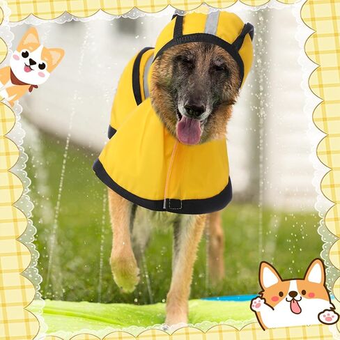 Abbylike Yellow Dog Raincoat for Puppies Small and Medium Dogs, Dog Rain Coats Hooded Slicker Poncho Reflective Waterproof Dog Jacket with Leash Hole, for Corgi, Chihuahua(3XL) in Saudi Arabia
