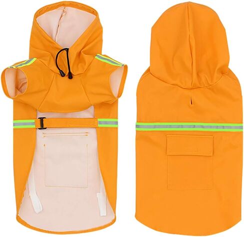 Dog Raincoat with Hood Waterproof Poncho Rain Jacket Dog with Back Pocket Adjustable Drawstring Reflective Strip (Blue, Large) in Saudi Arabia