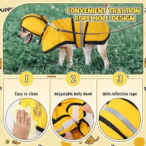 Abbylike Yellow Dog Raincoat for Puppies Small and Medium Dogs, Dog Rain Coats Hooded Slicker Poncho Reflective Waterproof Dog Jacket with Leash Hole, for Corgi, Chihuahua(3XL) in Saudi Arabia