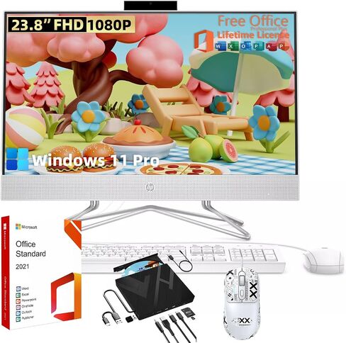 HP 23.8-inch All-in-One Desktop PC - with 2021 Office Lifetime | FHD Display | Intel Dual-Core i3-1115G4 Processor | 720P Webcam | with Wired Keyboard & Mouse | Windows 11 Pro (32 GB RAM | 1TB SSD) in Saudi Arabia