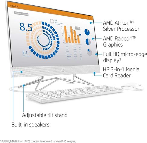HP 23.8-inch All-in-One Desktop PC - with 2021 Office Lifetime | FHD Display | Intel Dual-Core i3-1115G4 Processor | 720P Webcam | with Wired Keyboard & Mouse | Windows 11 Pro (32 GB RAM | 1TB SSD) in Saudi Arabia