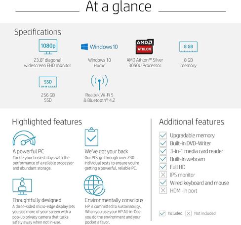 HP 23.8-inch All-in-One Desktop PC - with 2021 Office Lifetime | FHD Display | Intel Dual-Core i3-1115G4 Processor | 720P Webcam | with Wired Keyboard & Mouse | Windows 11 Pro (32 GB RAM | 1TB SSD) in Saudi Arabia