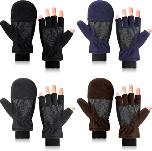 4 Pairs Winter Fleece Leather Fingerless Gloves Flip Top Convertible Mittens Fingerless Warm Fishing Gloves Nonslip in Saudi Arabia