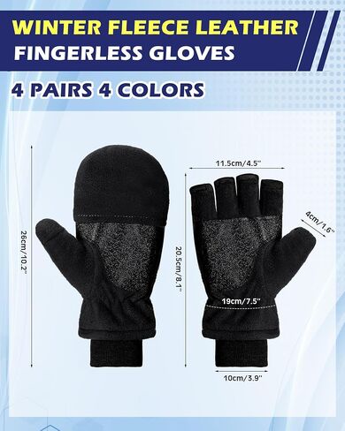 4 Pairs Winter Fleece Leather Fingerless Gloves Flip Top Convertible Mittens Fingerless Warm Fishing Gloves Nonslip in Saudi Arabia
