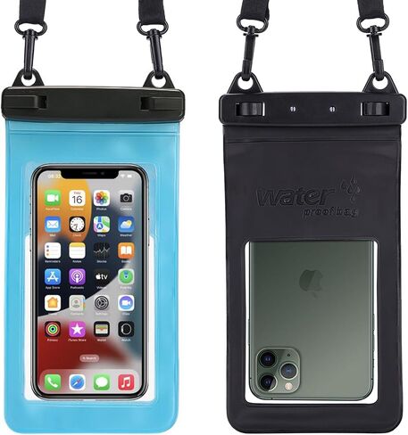 حقيبة هاتف مقاومة للماء، حافظة هاتف مقاومة للماء مع حبل متوافق مع iPhone 16 15 14 13 12 11 Pro XS MAX XR X SE، حقيبة هاتف جافة IPX8 [عبوة من قطعتين] - أسود + وردي in Saudi Arabia