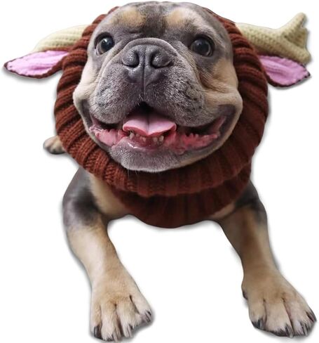 DELIFUR Dog Knitted Reindeer Costume - Cat Warm Ear Wrap Hood Dog Christmas Outfits Pet Adorable Halloween Snoods for Medium Large Dog Stretchable (Large) in Saudi Arabia