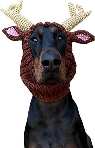 DELIFUR Dog Knitted Reindeer Costume - Cat Warm Ear Wrap Hood Dog Christmas Outfits Pet Adorable Halloween Snoods for Medium Large Dog Stretchable (Large) in Saudi Arabia
