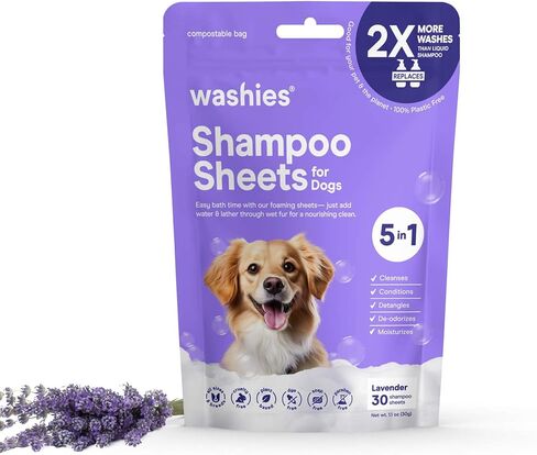 Dog Shampoo Sheets, 2X Washes Than Liquid Dog Bathing Supplies, Water Activated Puppy Shampoo & Dog Bath Supplies, Poodle Shampoo for Dog Bath, Dog Shampoo for Smelly Dogs (Lavender 30ct) in Saudi Arabia