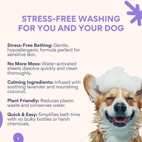 Dog Shampoo Sheets, 2X Washes Than Liquid Dog Bathing Supplies, Water Activated Puppy Shampoo & Dog Bath Supplies, Poodle Shampoo for Dog Bath, Dog Shampoo for Smelly Dogs (Lavender 30ct) in Saudi Arabia