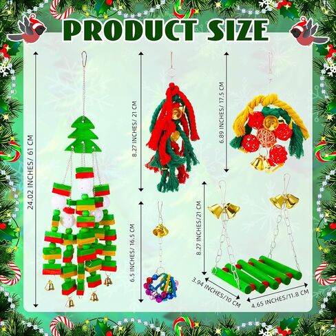 5 قطع من ألعاب الببغاء الخشبية الطبيعية من Buryeah، ألعاب طيور عيد الميلاد، لعبة طيور كبيرة مع مكعبات خشبية طبيعية متعددة الألوان، ألعاب أعواد مضغ الطيور للببغاوات الرمادية الأفريقية، هدايا اللعب in Kuwait