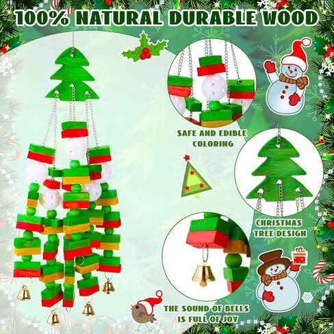 5 قطع من ألعاب الببغاء الخشبية الطبيعية من Buryeah، ألعاب طيور عيد الميلاد، لعبة طيور كبيرة مع مكعبات خشبية طبيعية متعددة الألوان، ألعاب أعواد مضغ الطيور للببغاوات الرمادية الأفريقية، هدايا اللعب in Kuwait