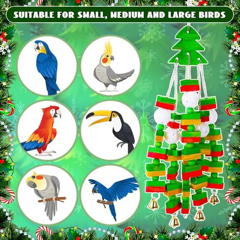 5 قطع من ألعاب الببغاء الخشبية الطبيعية من Buryeah، ألعاب طيور عيد الميلاد، لعبة طيور كبيرة مع مكعبات خشبية طبيعية متعددة الألوان، ألعاب أعواد مضغ الطيور للببغاوات الرمادية الأفريقية، هدايا اللعب in Kuwait