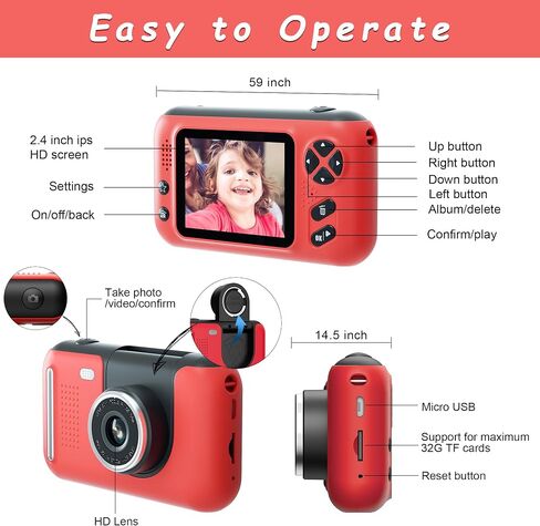 Kids Camera,Kids Camera for Girls,Kids Digital Camera Kids Video Camera for vlogging with 32GB SD Card,Toddler Toys Christmas Birthday Gifts for Girls Age 3-9 in Saudi Arabia