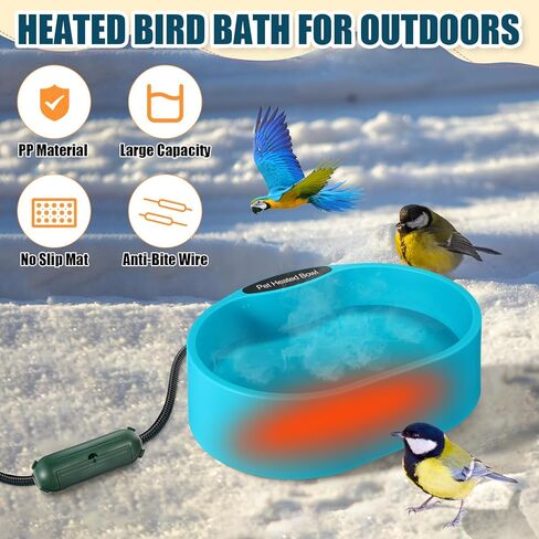 3 Pack Heated Bird Baths Outdoor Heated Dog Water Bowls with Chew Resistant Cord and 32.8ft Pipe Insulation Wrap Extension Cord Cover Pet Bowls for Dogs Cats Birds Drink Water in Winter in Kuwait