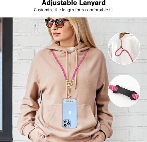 MoKo Crossbody Phone Lanyard, Adjustable Cell Phone Lanyard, Premium 8mm Thick Rope Mobile Phone Lanyard for iPhone, Samsung,and More | Phone Neck Strap×1, Wrist Strapx1, Lanyard Patch×2, Rose Red in Saudi Arabia