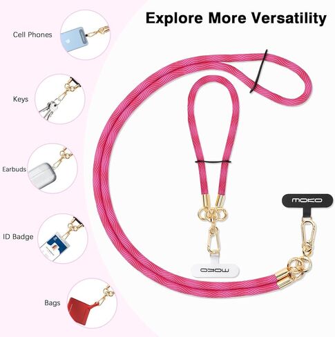 MoKo Crossbody Phone Lanyard, Adjustable Cell Phone Lanyard, Premium 8mm Thick Rope Mobile Phone Lanyard for iPhone, Samsung,and More | Phone Neck Strap×1, Wrist Strapx1, Lanyard Patch×2, Rose Red in Saudi Arabia