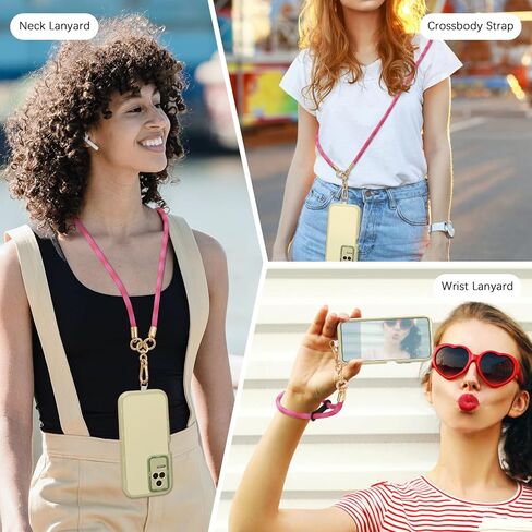 MoKo Crossbody Phone Lanyard, Adjustable Cell Phone Lanyard, Premium 8mm Thick Rope Mobile Phone Lanyard for iPhone, Samsung,and More | Phone Neck Strap×1, Wrist Strapx1, Lanyard Patch×2, Rose Red in Saudi Arabia