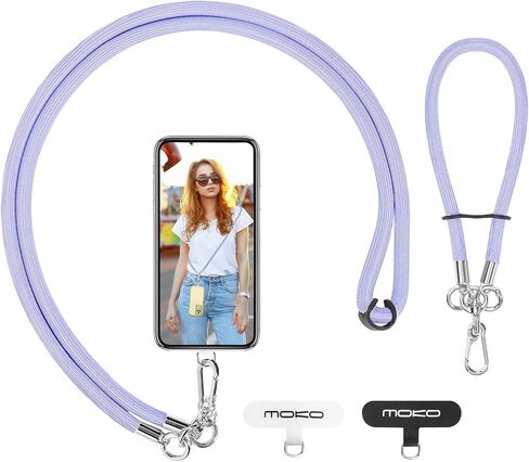 MoKo Crossbody Phone Lanyard, Adjustable Cell Phone Lanyard, Premium 8mm Thick Rope Mobile Phone Lanyard for iPhone, Samsung,and More | Phone Neck Strap×1, Wrist Strapx1, Lanyard Patch×2, Rose Red in Saudi Arabia